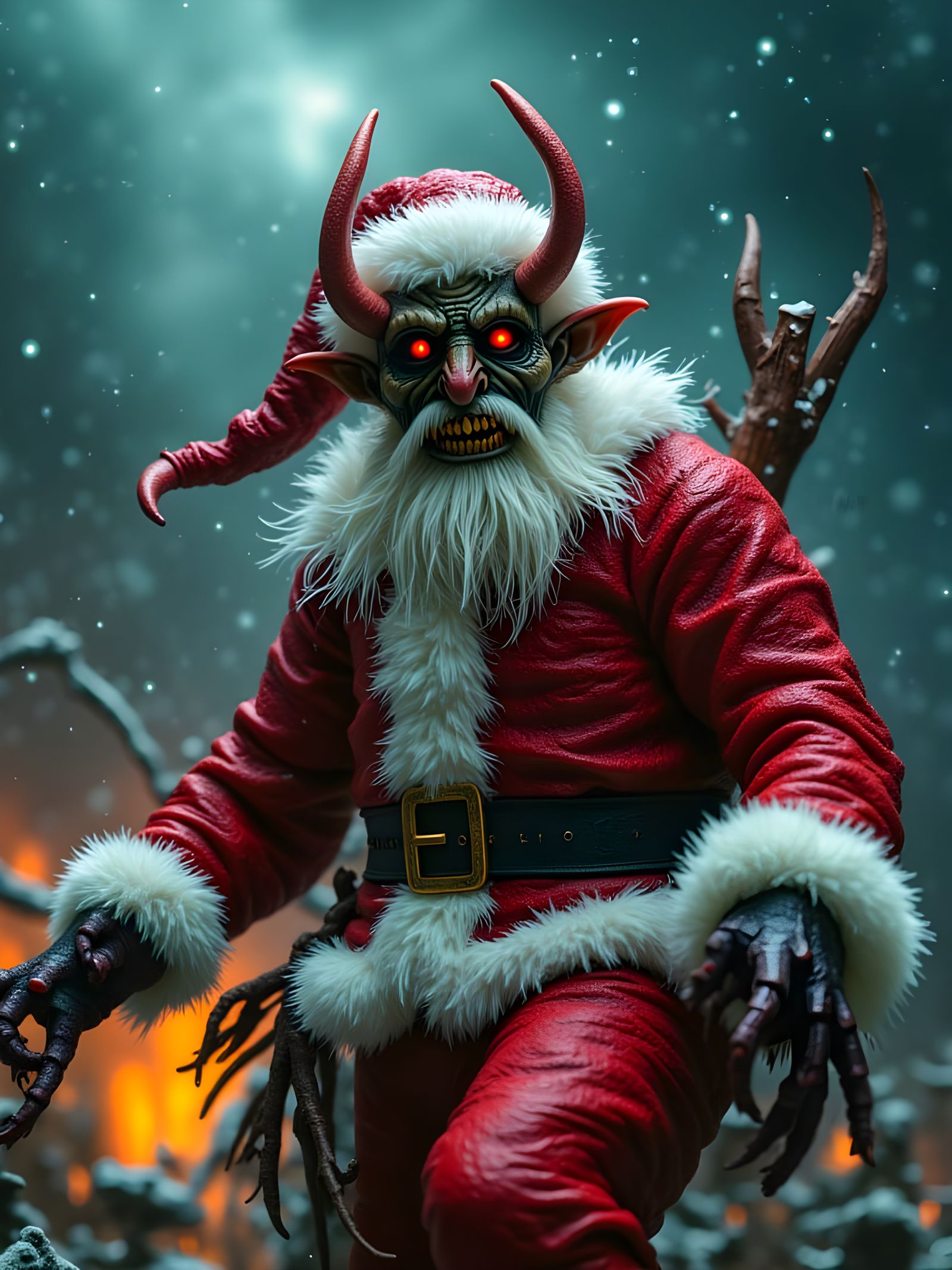 Demonic Goblin Santa Figurine in Storm