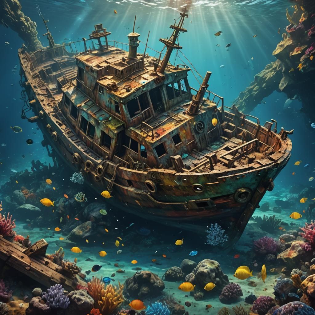 Hyperrealistic Underwater Shipwrecks Concept Art