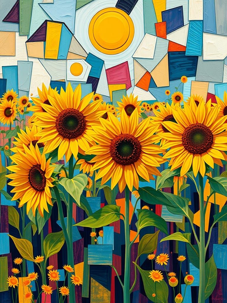 Neo-Expressionist Sunflower Field Oil Painting