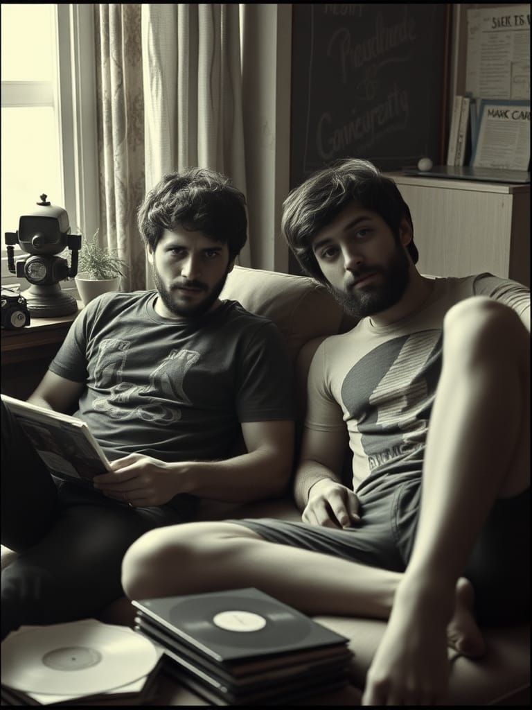 Gnarly Dudes Chilling with Records