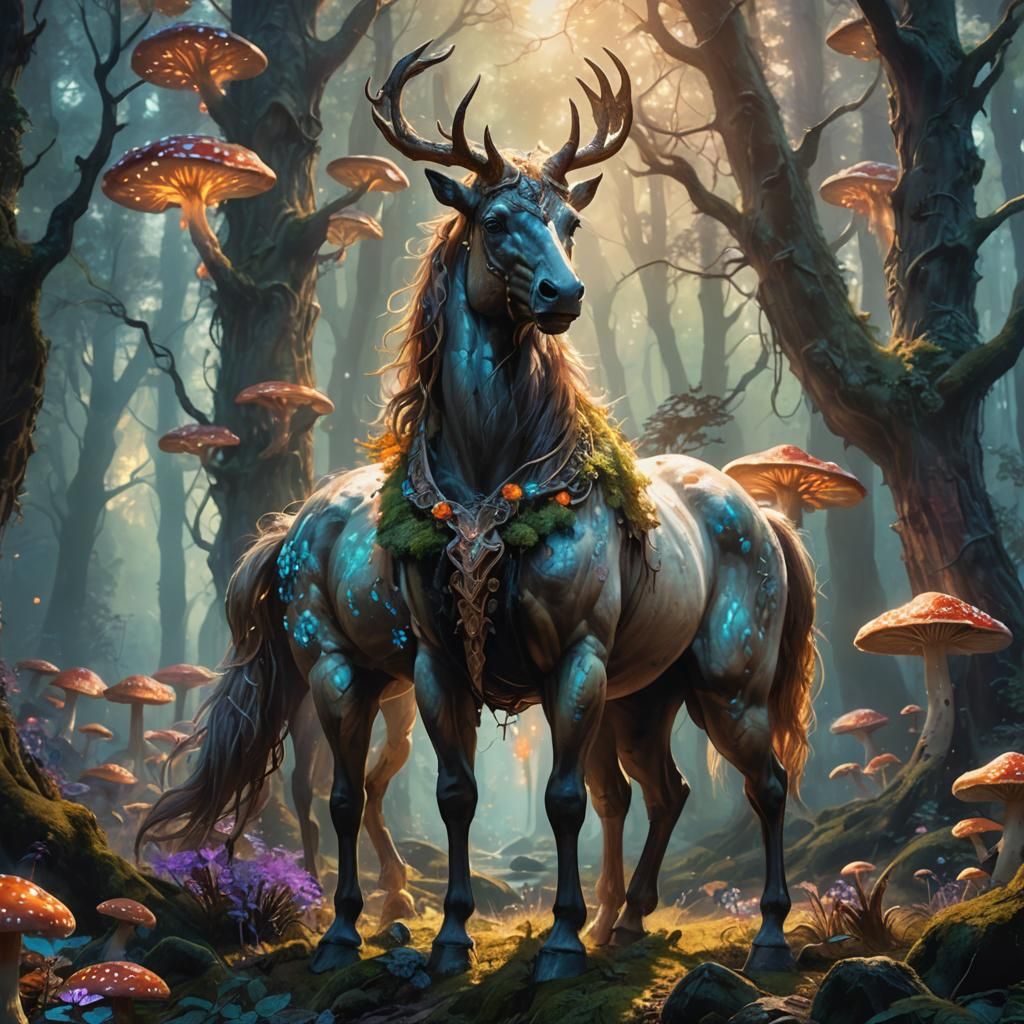 Centaur in Mystical Forest: Fantasy Oil Painting
