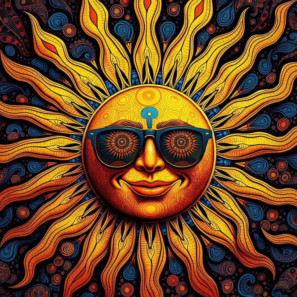 Surreal Sun God Radiates Vibrant Mandalas in 8k Detail