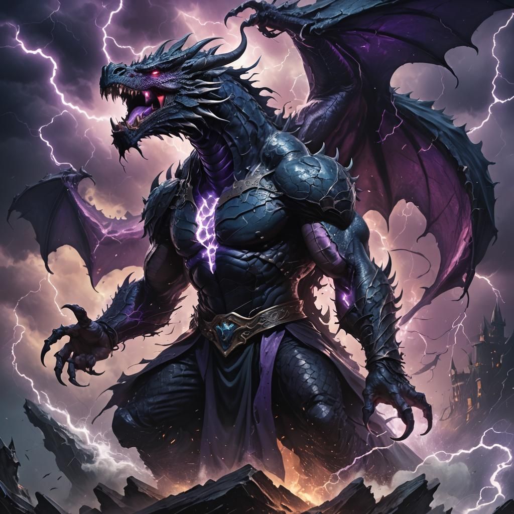 The Undertaker as a dragon  with purple lightening in the ba...