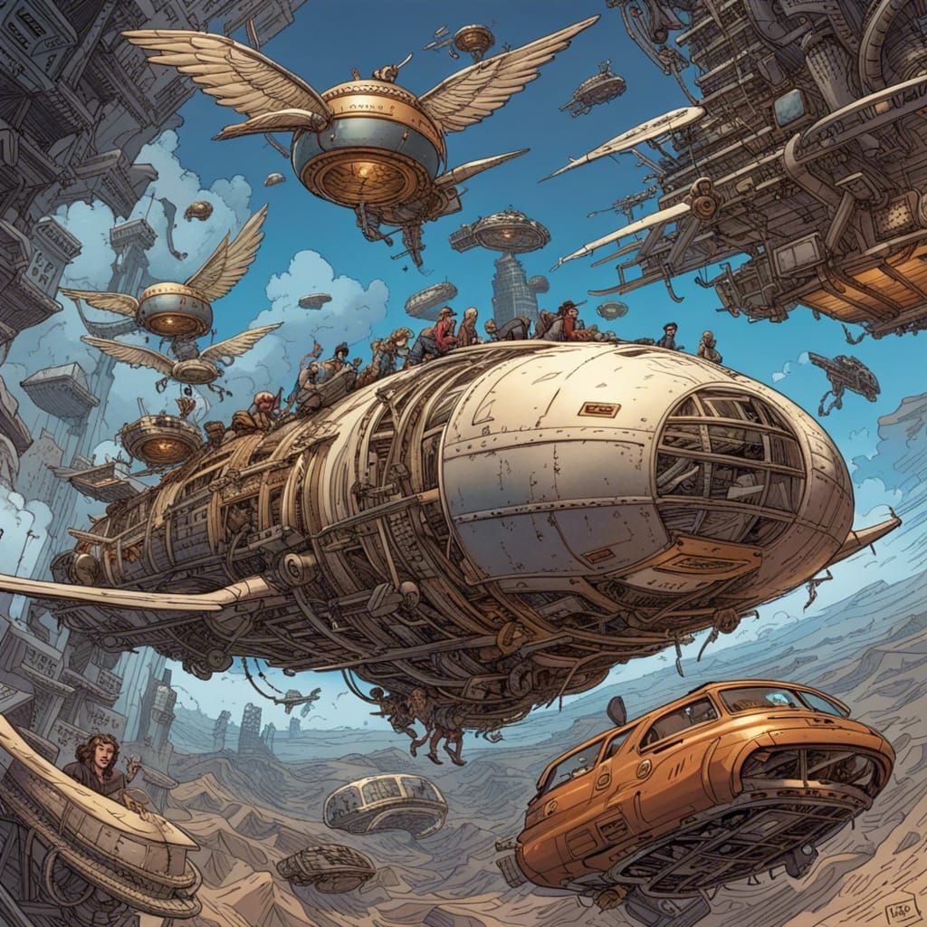 Planetary Vehicle with Wings in Comic Book Art