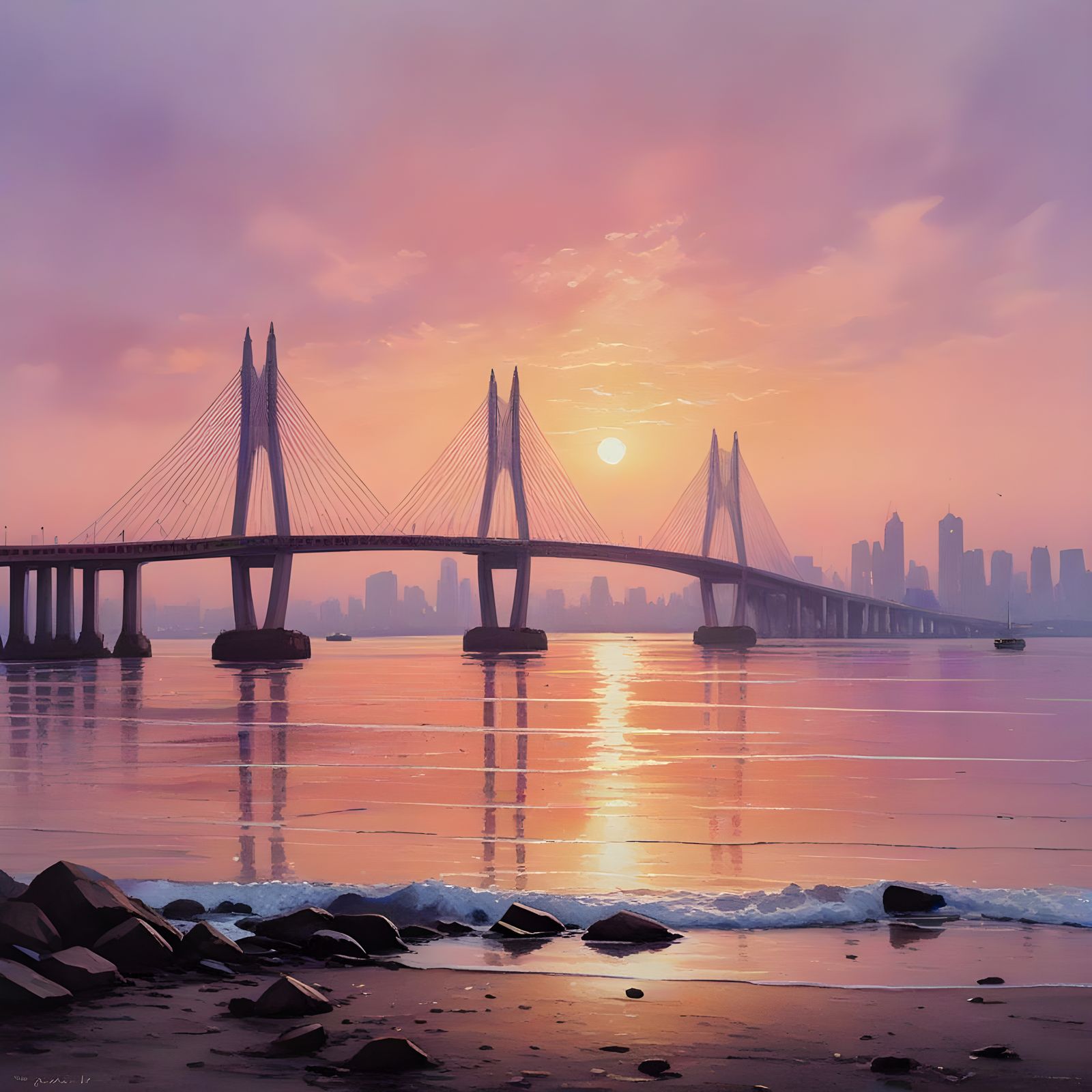 Mumbai Sunset: Bandra-Worli Sea Link in Golden Light