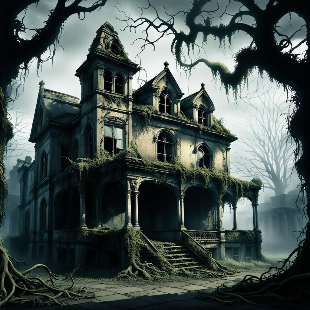 Eerie Abandoned Asylum Looms in Misty Landscape