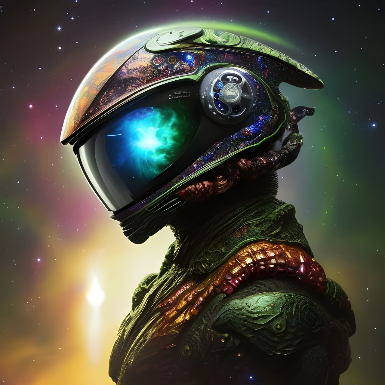 Reptilian Alien in Spacesuit: Macabre Galactic Portrait