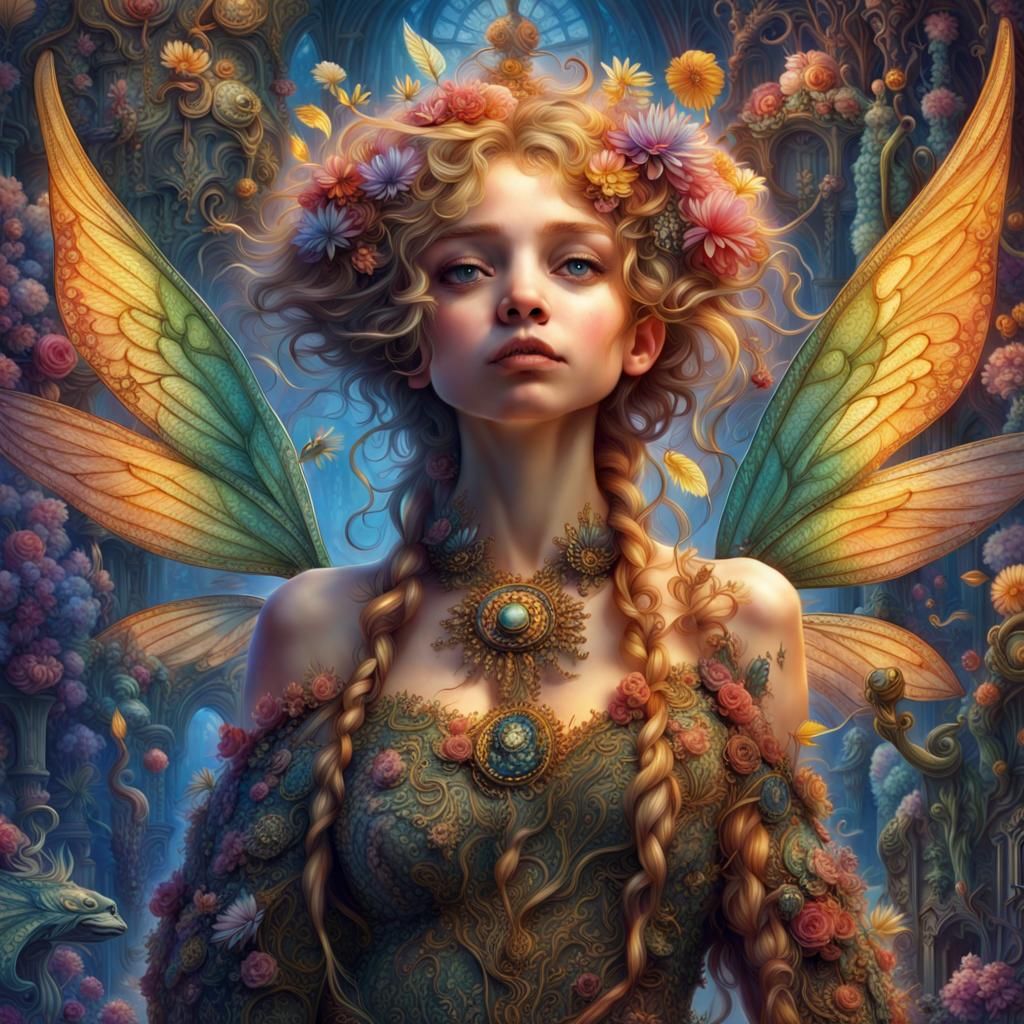 Entwined Fairies: Detailed Maximalist Digital Art