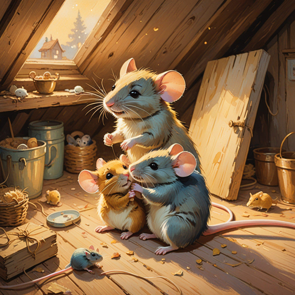 Whimsical Cozy Mouse Nook Scene in Impressionist Style