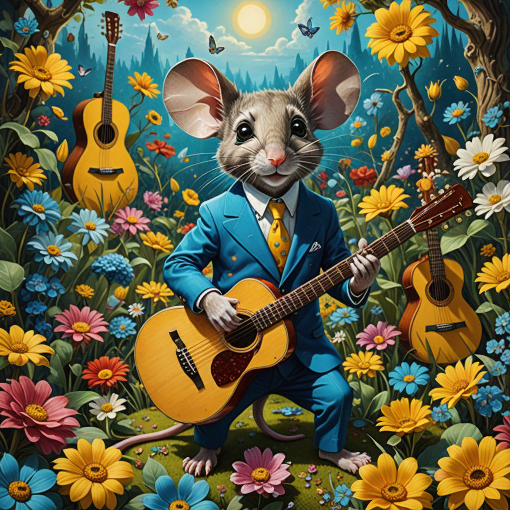 Surreal Fantasy World of a Vibrant Mouse in a Dreamlike Gard...