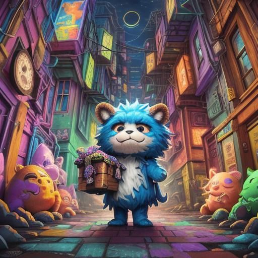 Chibi Monster in Alleyway: Pixar-Style 3D Render