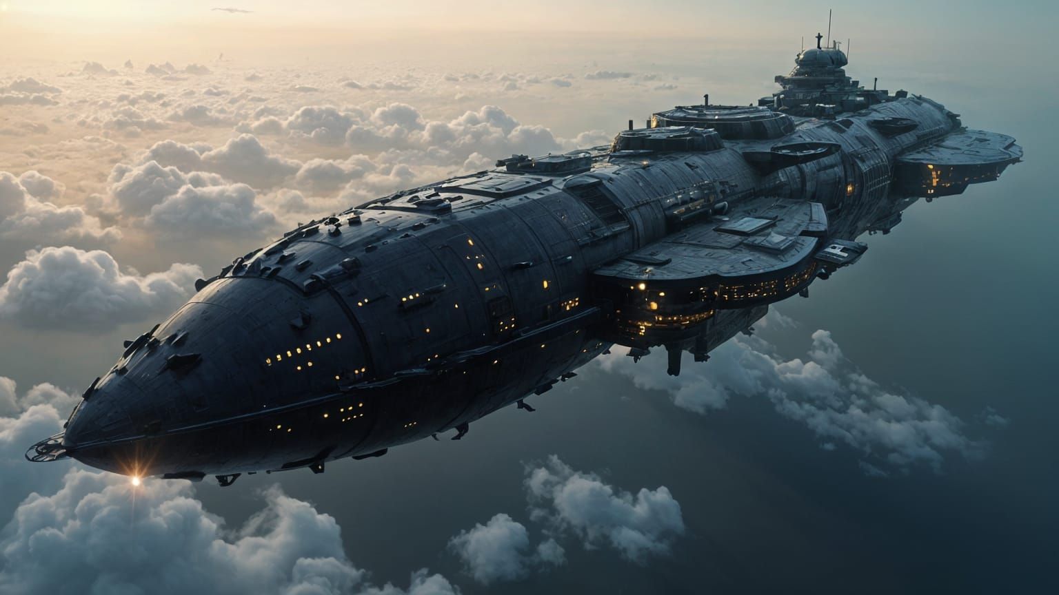 Immense Dark Dreadnought Carrying Humanity Through Space