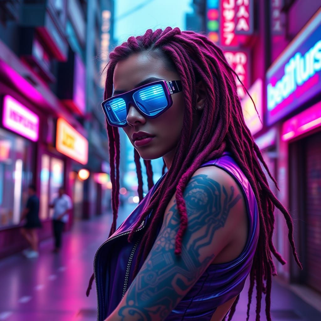 Cyberpunk Girl with Electric Hair and Holographic Eyes