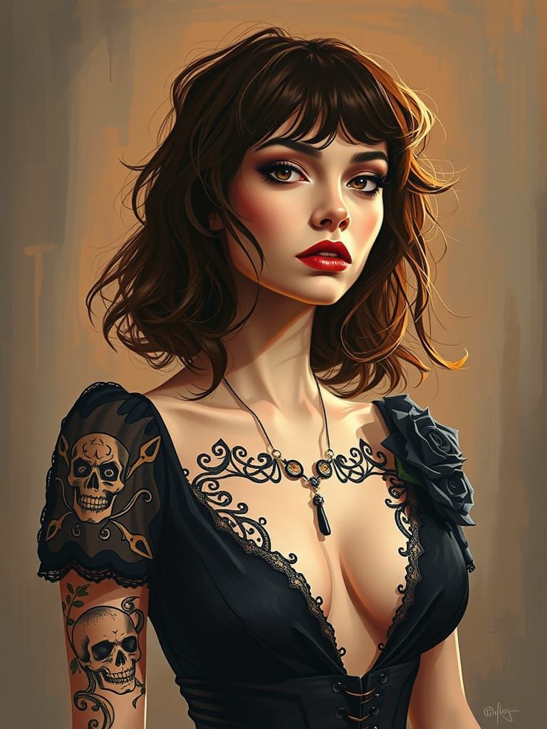 Sultry Portrait of a 30-Year-Old Femme Fatale in a Dark, All...