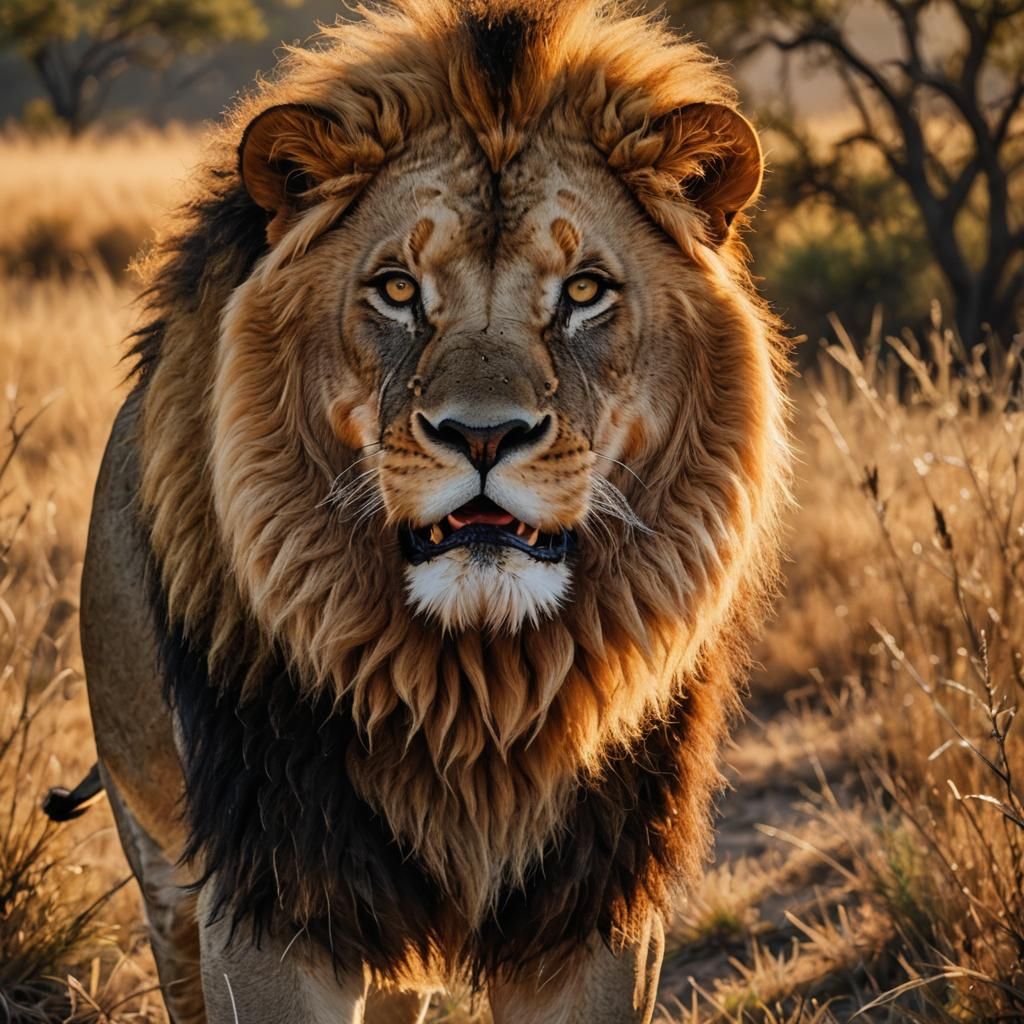 A Majestic Male Lion in Golden Hour Light
