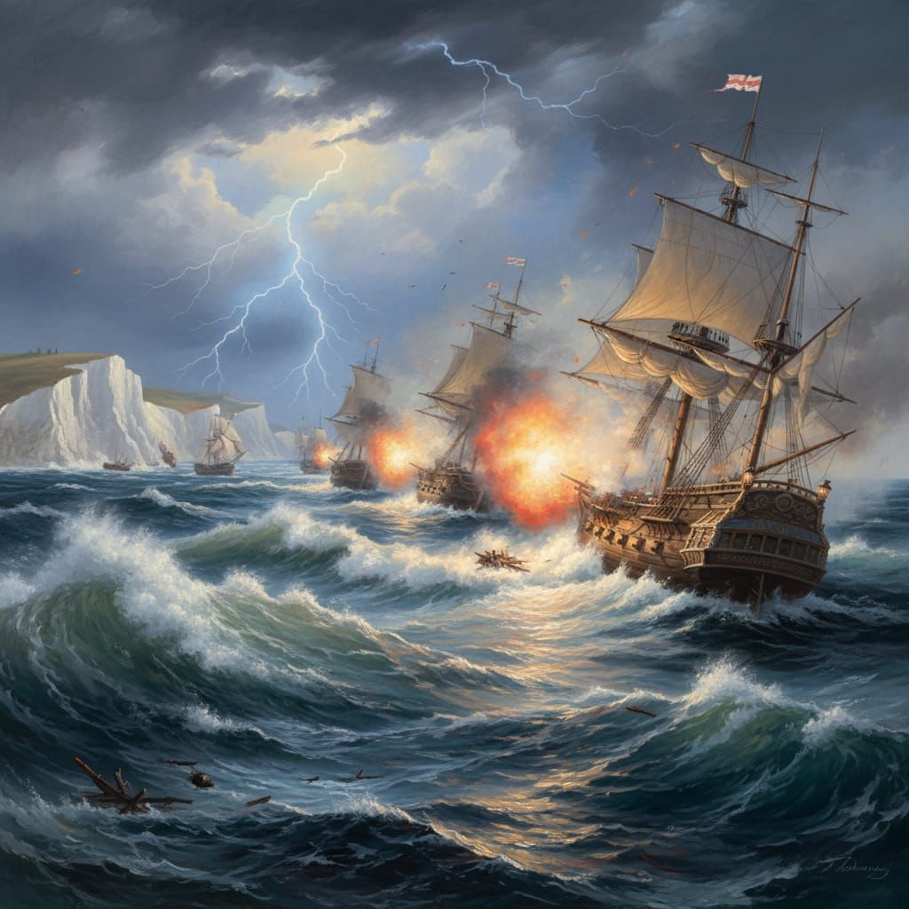 Epic Sea Battle Off Dover in Stormy Seas