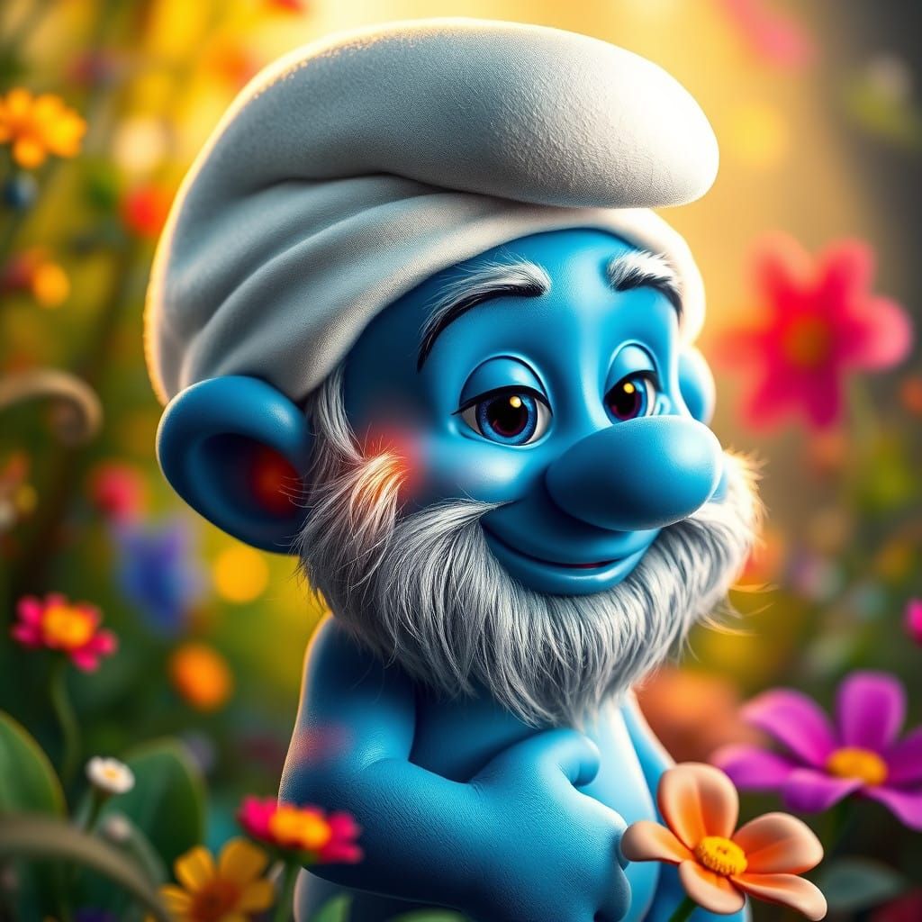 Vibrant Hyperrealistic Portrait of a Smurf in a Whimsical Fo...