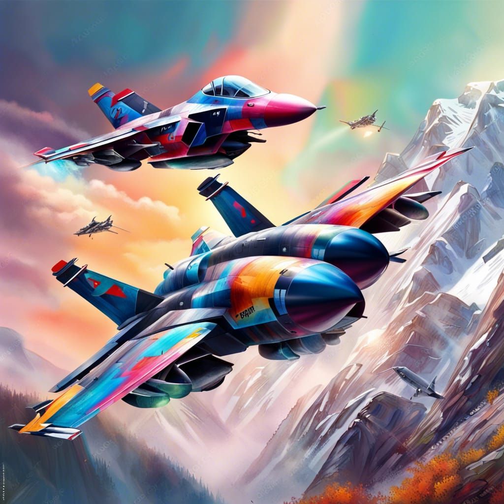 Fighter Jets in Mountain Combat: Splash Art