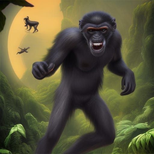 Detailed Black Monkey Matte Painting