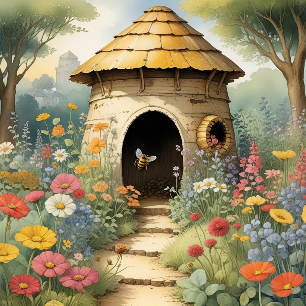 Enchanted Bee in a Whimsical Garden