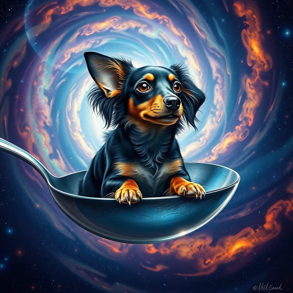 Galactic Daschund Masterpiece in Cyberpunk Style
