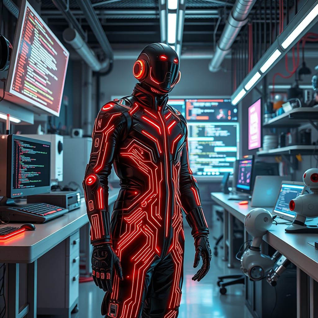 Futuristic Cyborg Creator in a Modern Laboratory