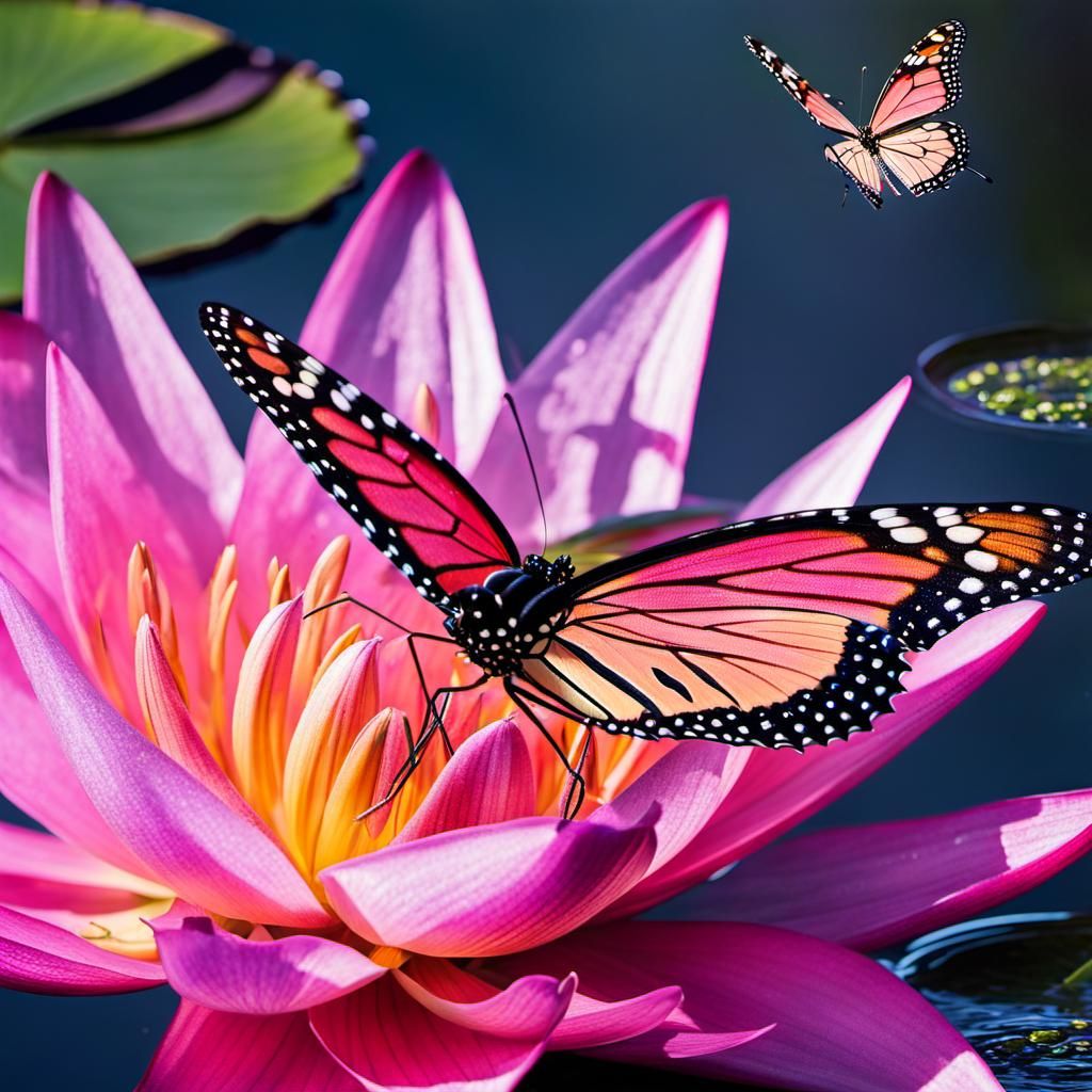 Monarch Butterfly with Lotus Flower