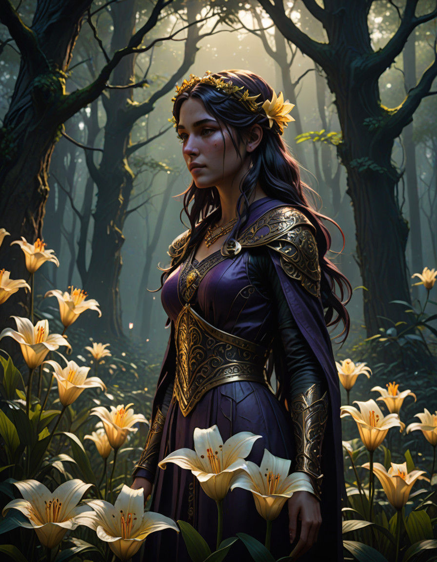 Ancient Forest Lillies in Dark Fantasy Style