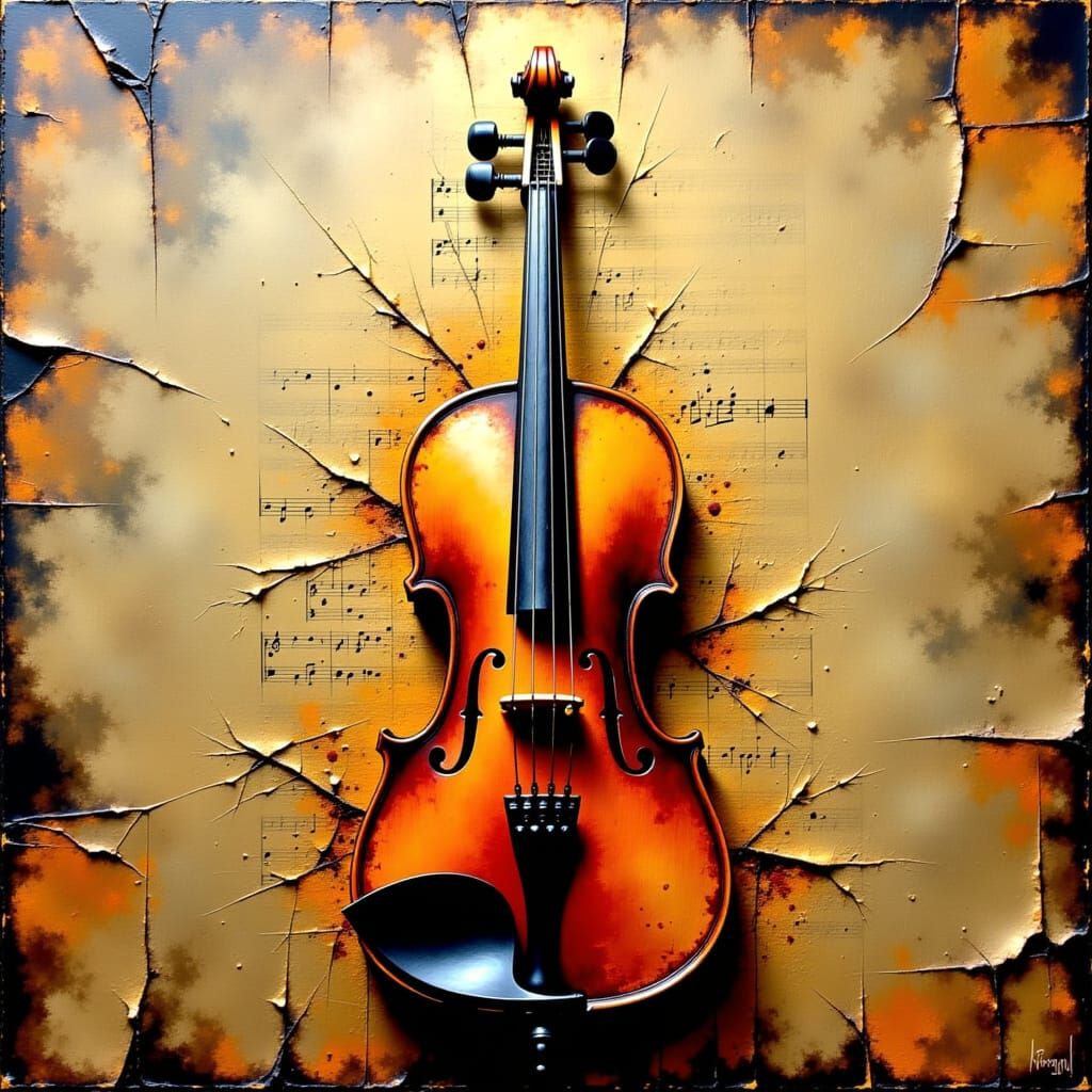Detailed Violin in Impasto Oil Painting Style
