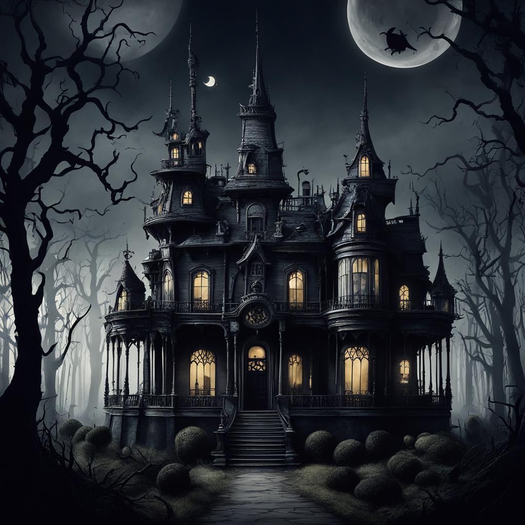 Creepy Mansion in Tim Burton Style