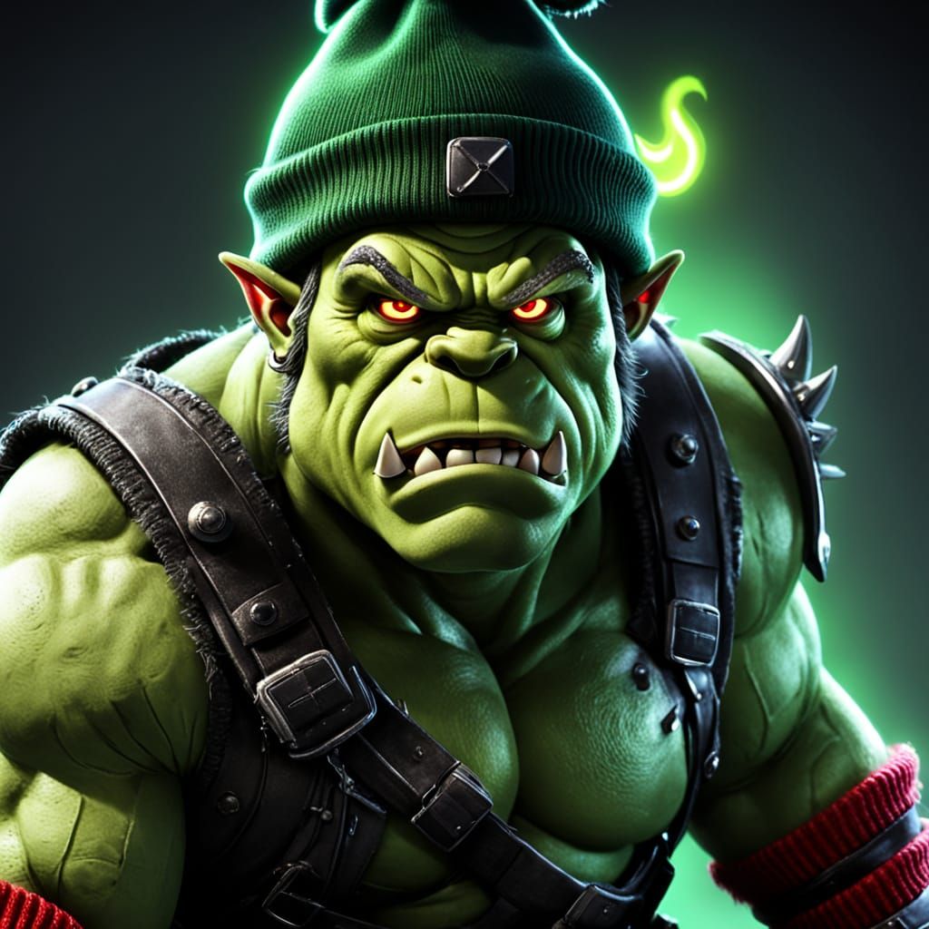 Stylized Ogre with Neon Accents in Combat Boots