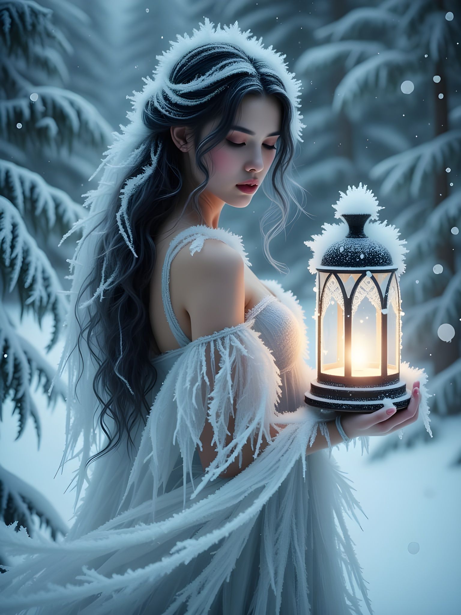 Ethereal Frost Goddess in Winter Wonderland