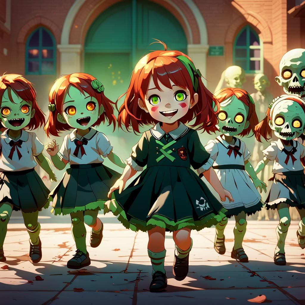 Anime Girl with Zombie Friends: 3D Concept Art