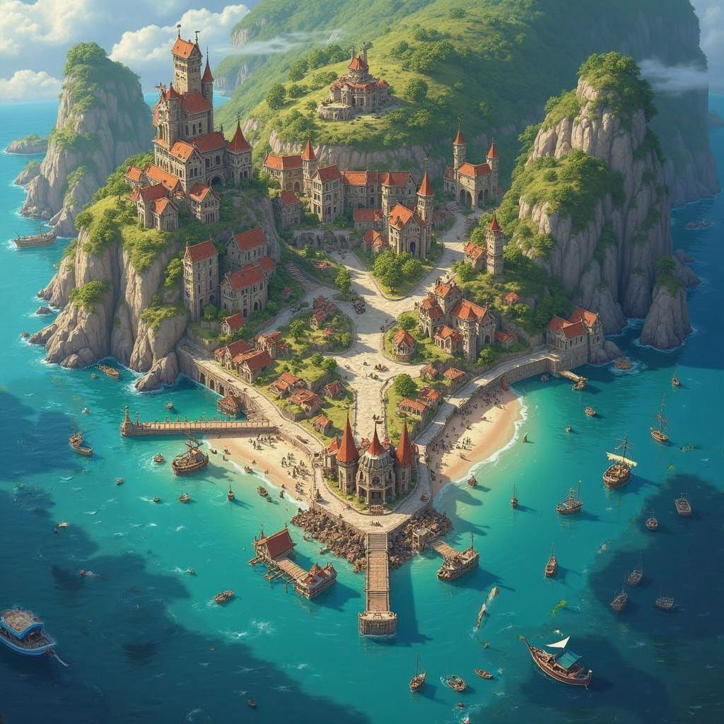 Fantasy Cityscape with Highland Wealth and Lowland Poverty