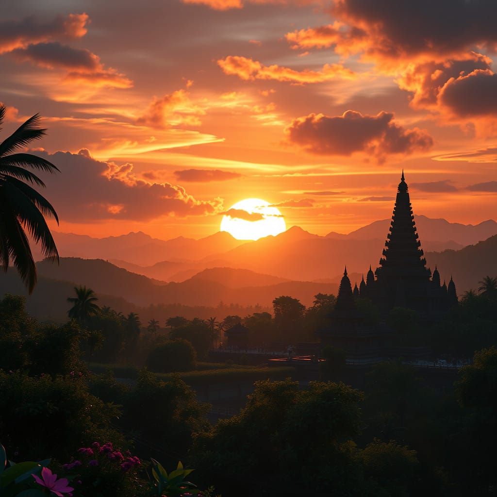 Ethereal Bali Sunset with Majestic Temple Silhouettes