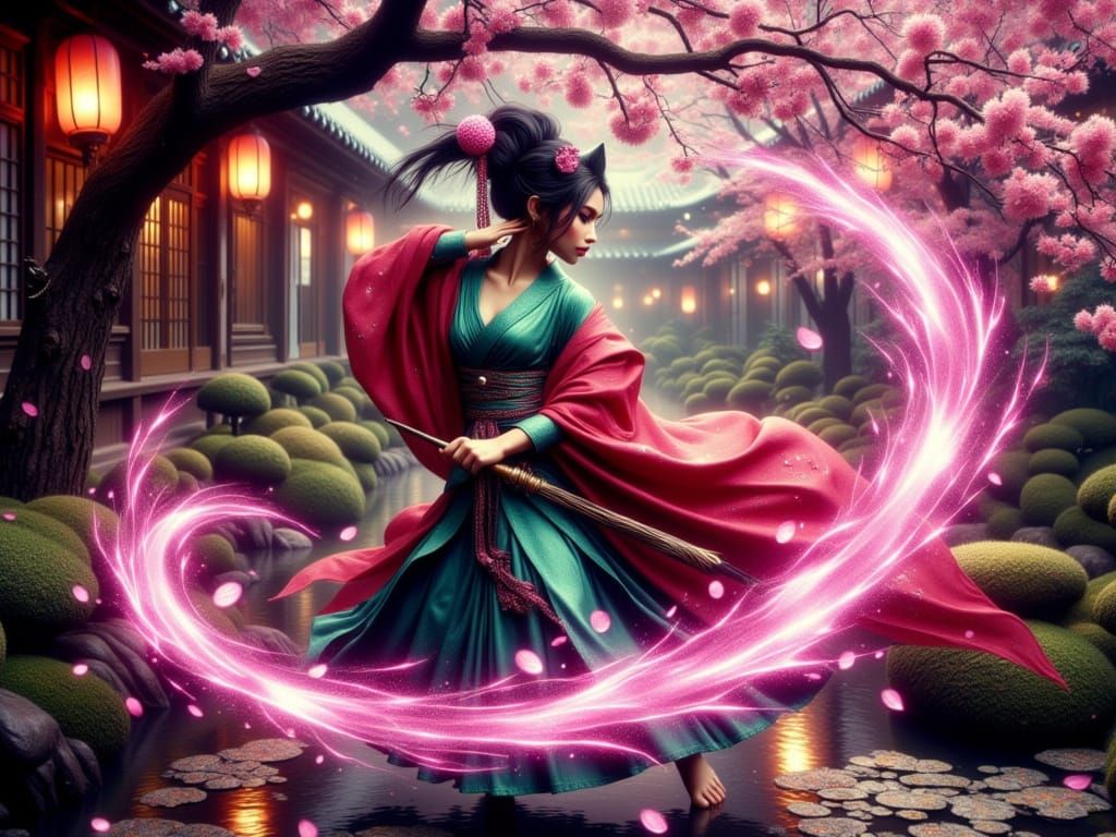 Red Panda Martial Artist in Vibrant Jade and Crimson Robes