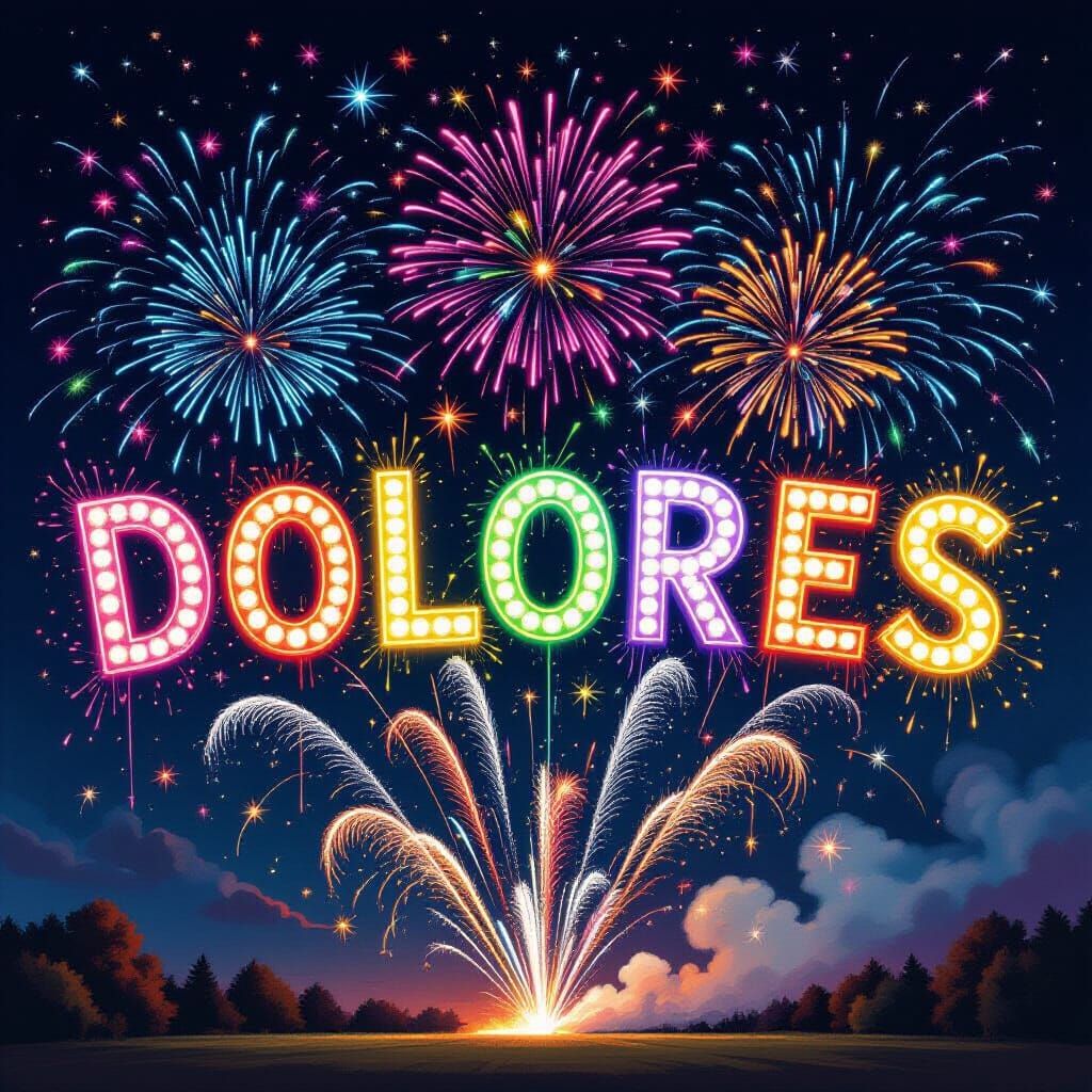 Fireworks Spell Out Dolores in Night Sky
