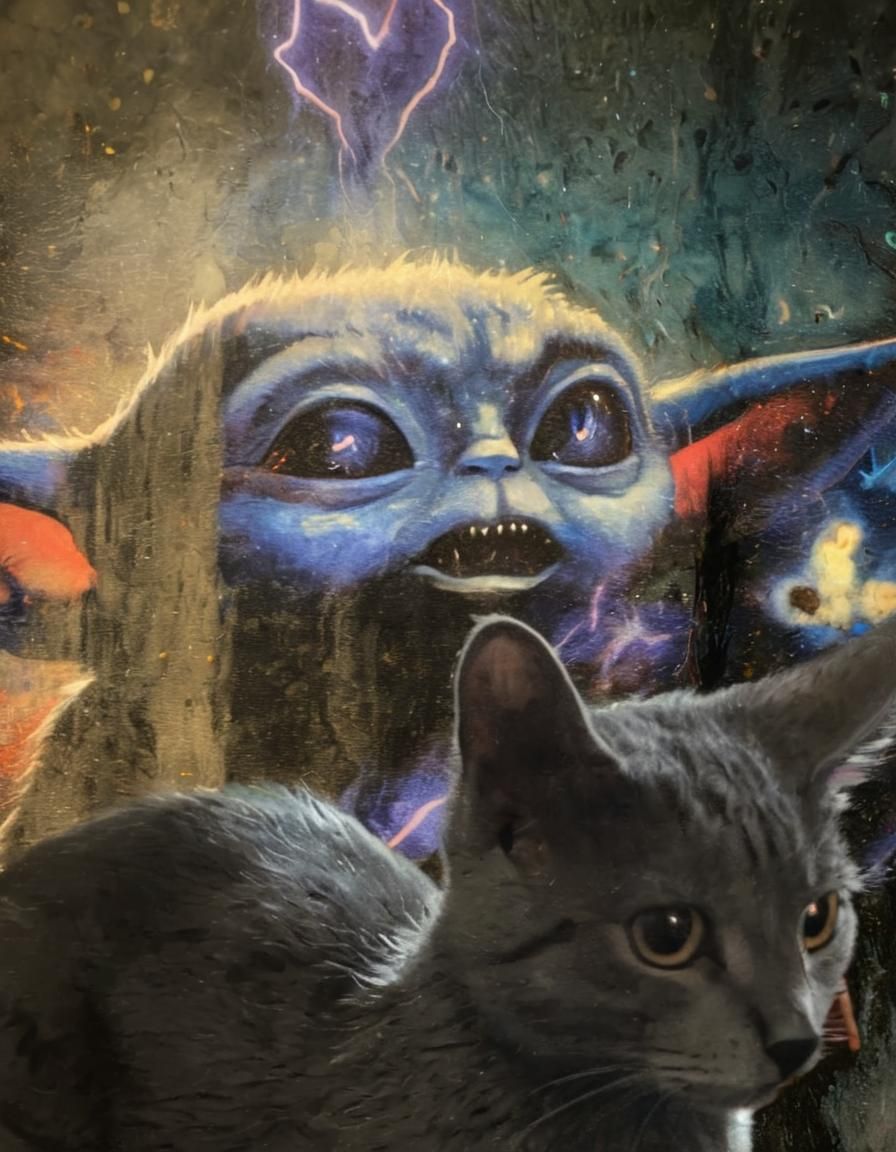 Gray Kitten with Sith Yoda Unleashing Force Lightning