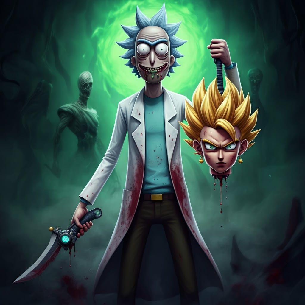 Rick Confronts a Fallen Super Saiyan in a Dark, Futuristic L...