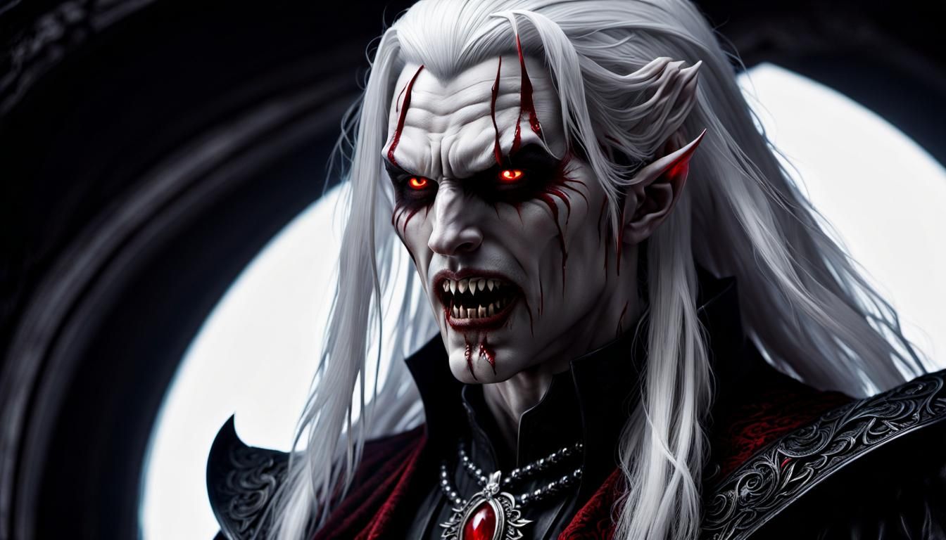 Creepy Vampire Portrait with Diabolic Red Eyes