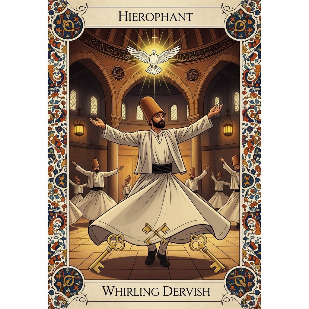 a tarot card representing the Hierophant using the Whirling ...