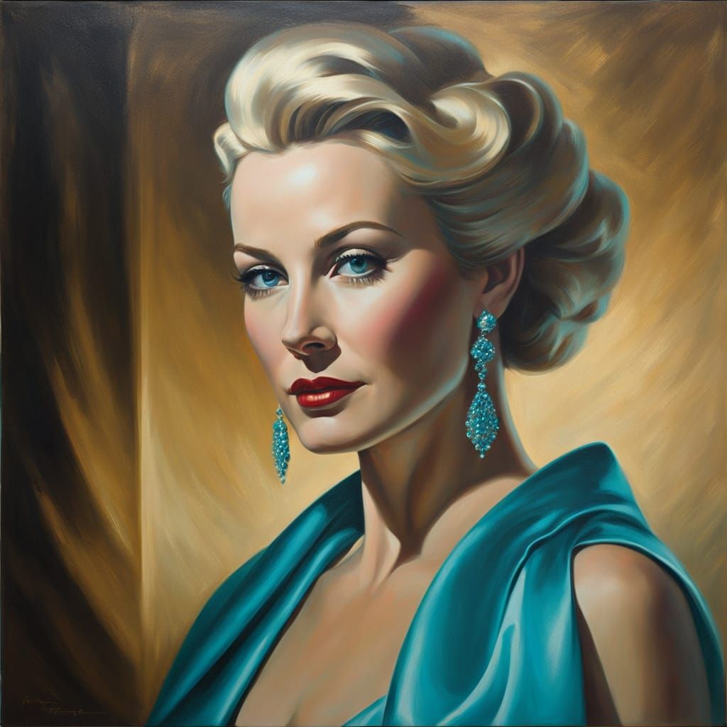 Film Noir Portrait of a Blond Woman in Neoclassical Style