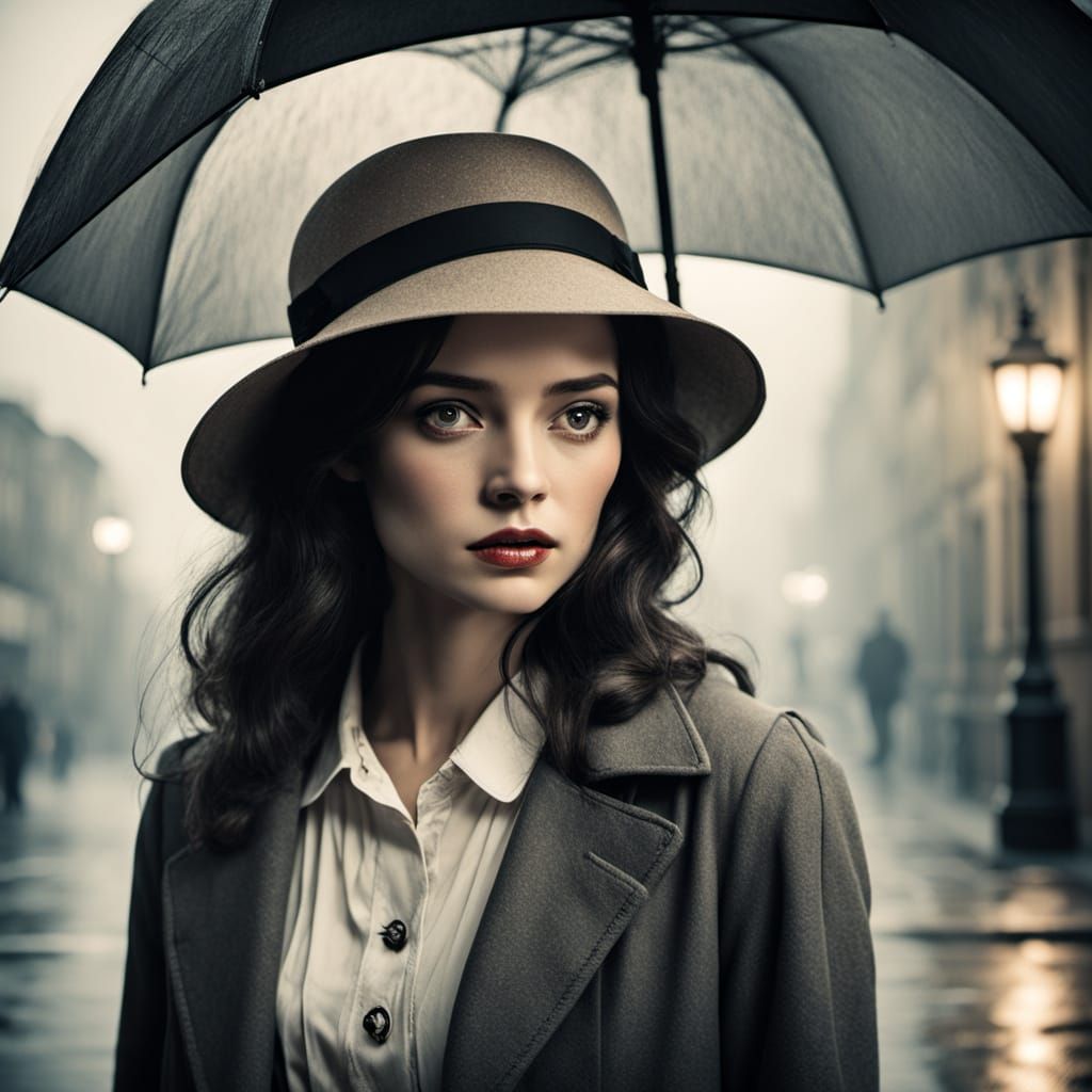 Noir Silhouette on Misty City Street