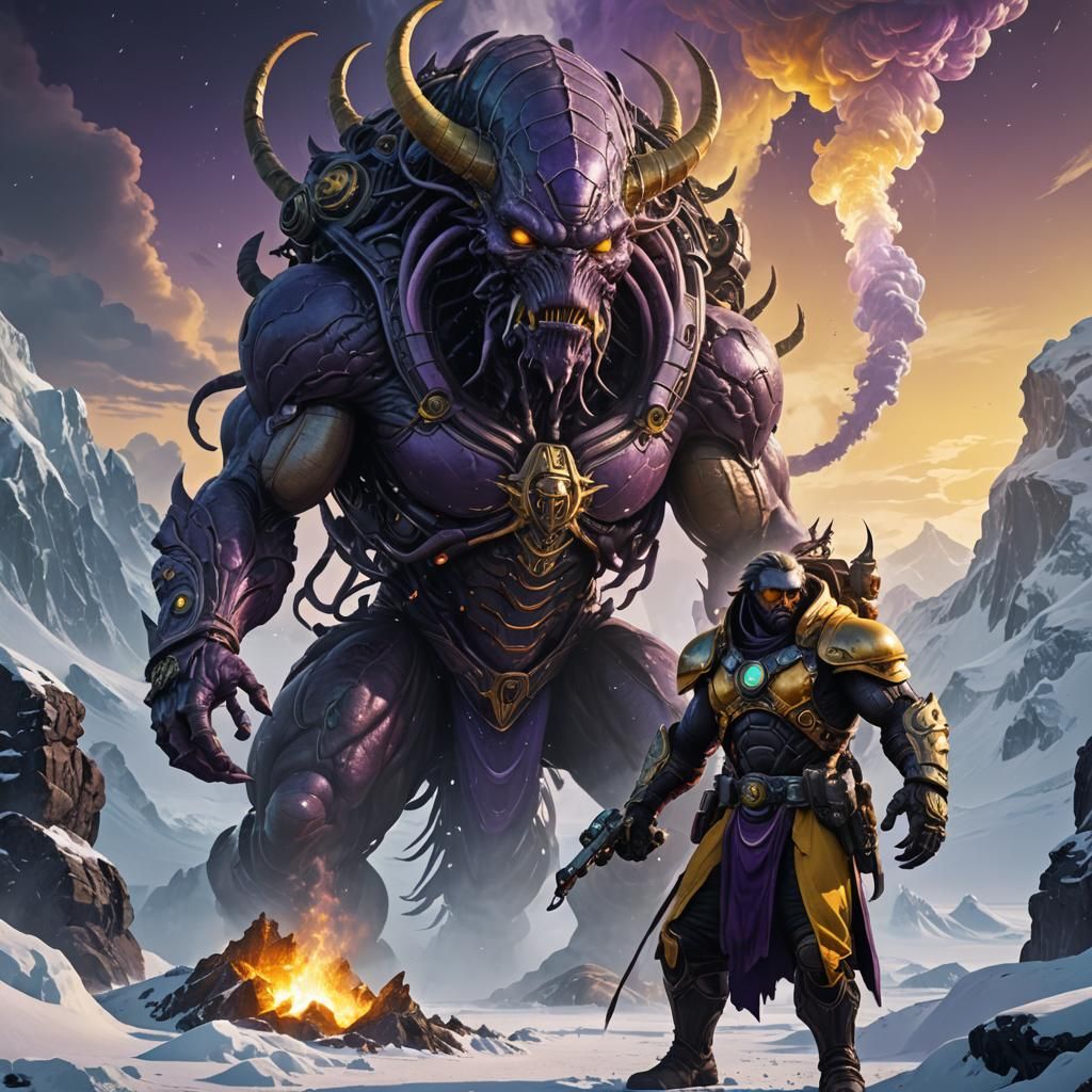 Alien Invasion of Antarctica in Dark Fantasy Style