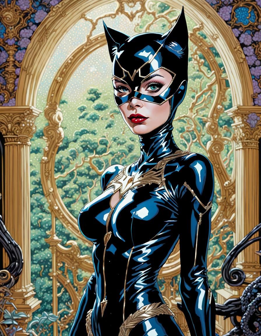 Catwoman Portrait in Acrylic Enamel Aluminum Style
