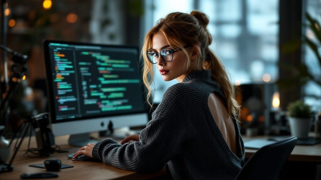 Attractive amber blonde, with titanium glasses