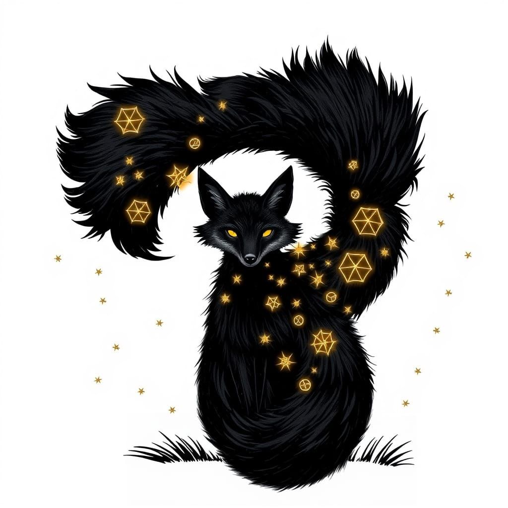 Majestic Black Fox in Whimsical Geometric Patterns