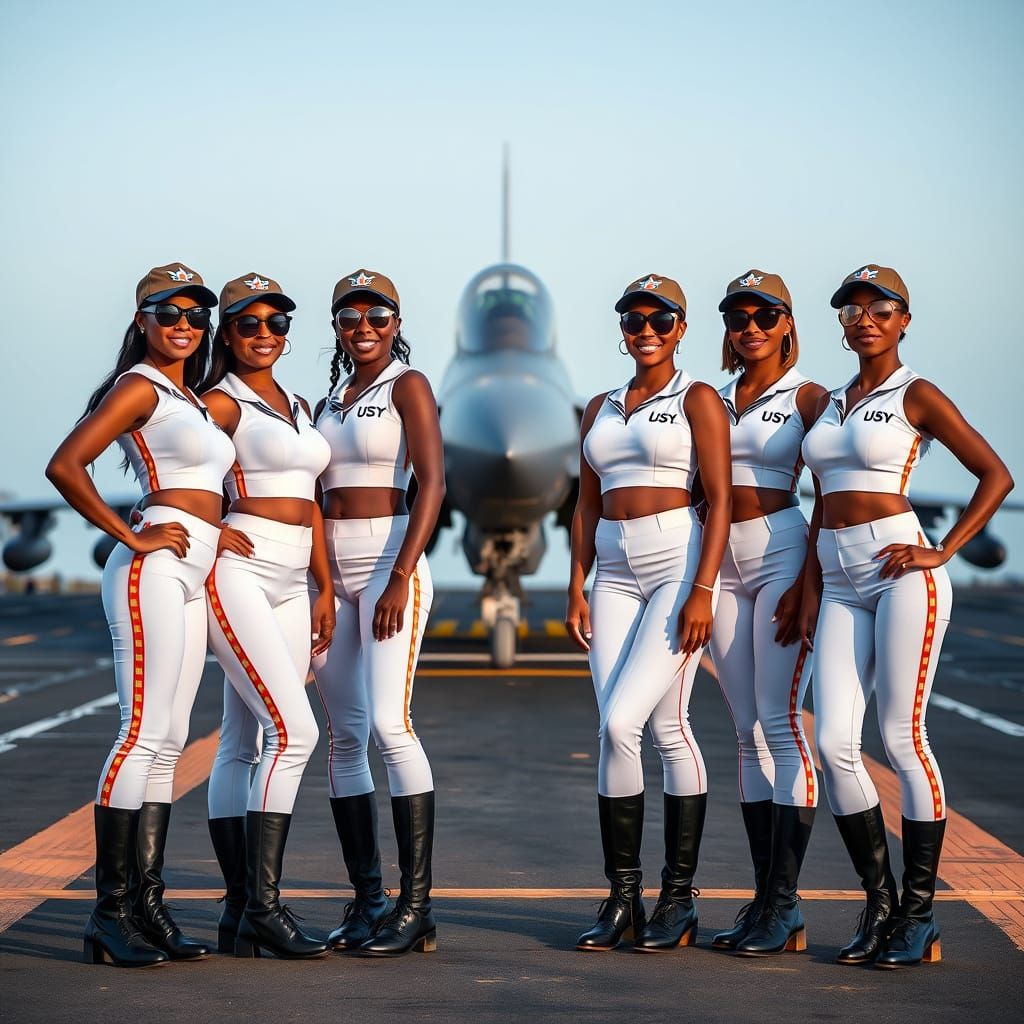 Confident Black Women in US Navy Military Attire on USS HW B...