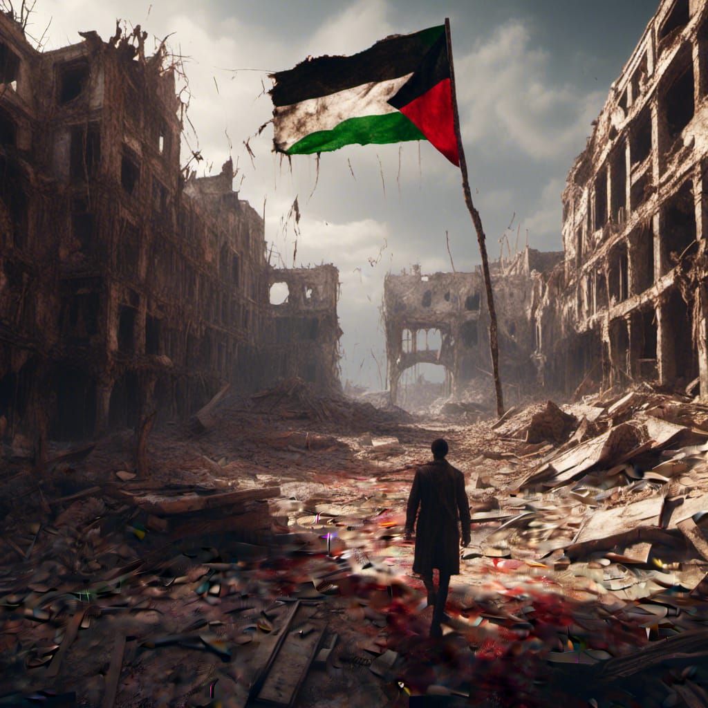 Palestine Flag Emerges from Destroyed City