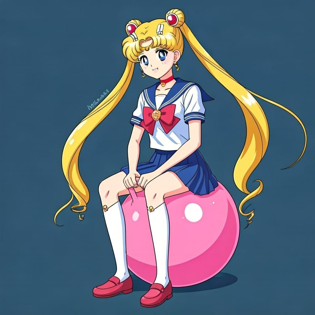 Sailor Moon Bouncing in Summer School, Anime Style